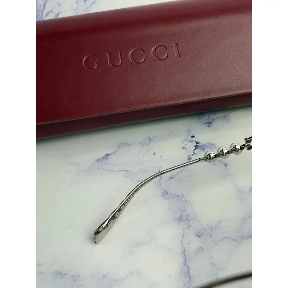 NEW Gucci GG1923SA Silver Red Square Pearl Sunglasses